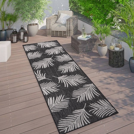 World Rug Gallery Contemporary Palm Leaves Textured Flat Weave Indoor/Outdoor Runner Rug 2'x7' Black 111BLACK2X7